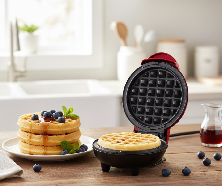 Mini Wafflera Eléctrica Roja – Compacta, Rápida y Multifuncional